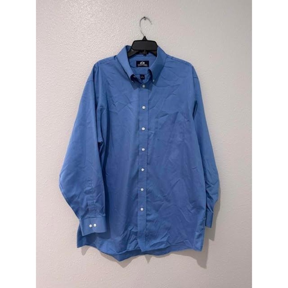 Stafford Mens Light Blue Long Sleeve Button Down Dress Shirt 17 34-35